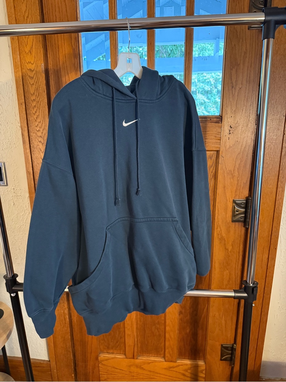 Nike Navy Blue Pullover Hoodie with White Swoosh